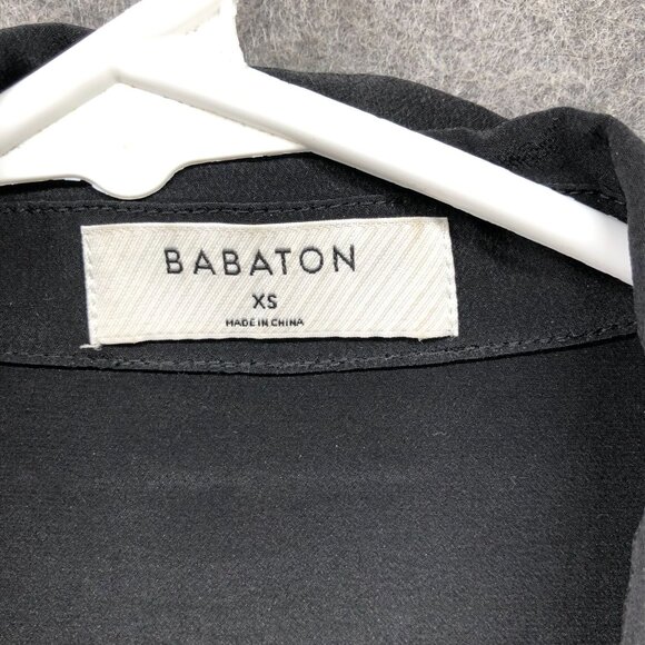 Babaton Black Silk Blend Shirt Womens XS Notch Collar Button Down Long Sleeve - Picture 5 of 9
